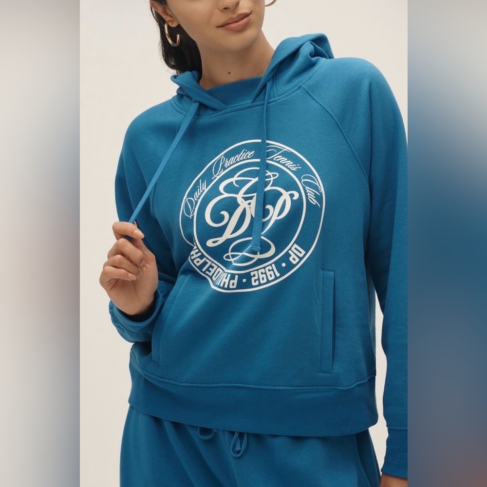 Anthropologie Daily Practice Cotton Blend Graphic Hoodie Hawaii Blue Size Medium